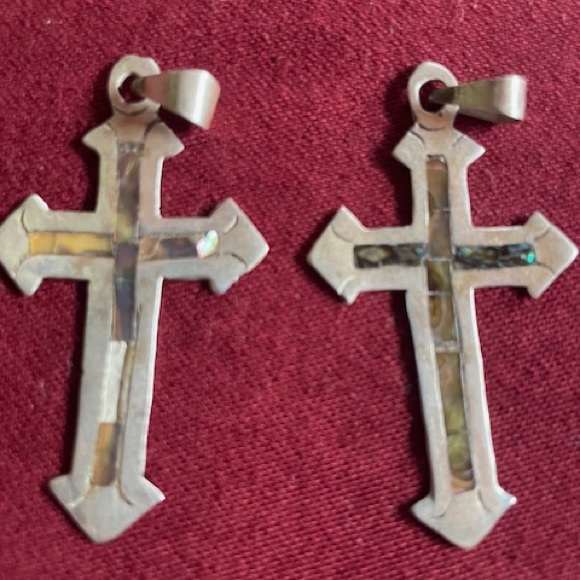 2 Vintage Mexican Sterling Silver Cross Pendants - Picture 6 of 6